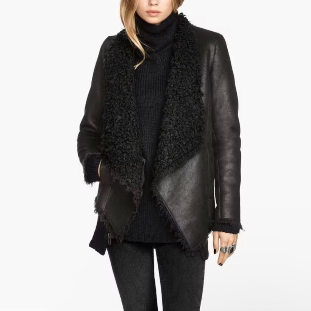 Buffalo David Bitton Faux Shearling Open Front Jacket Black Medium